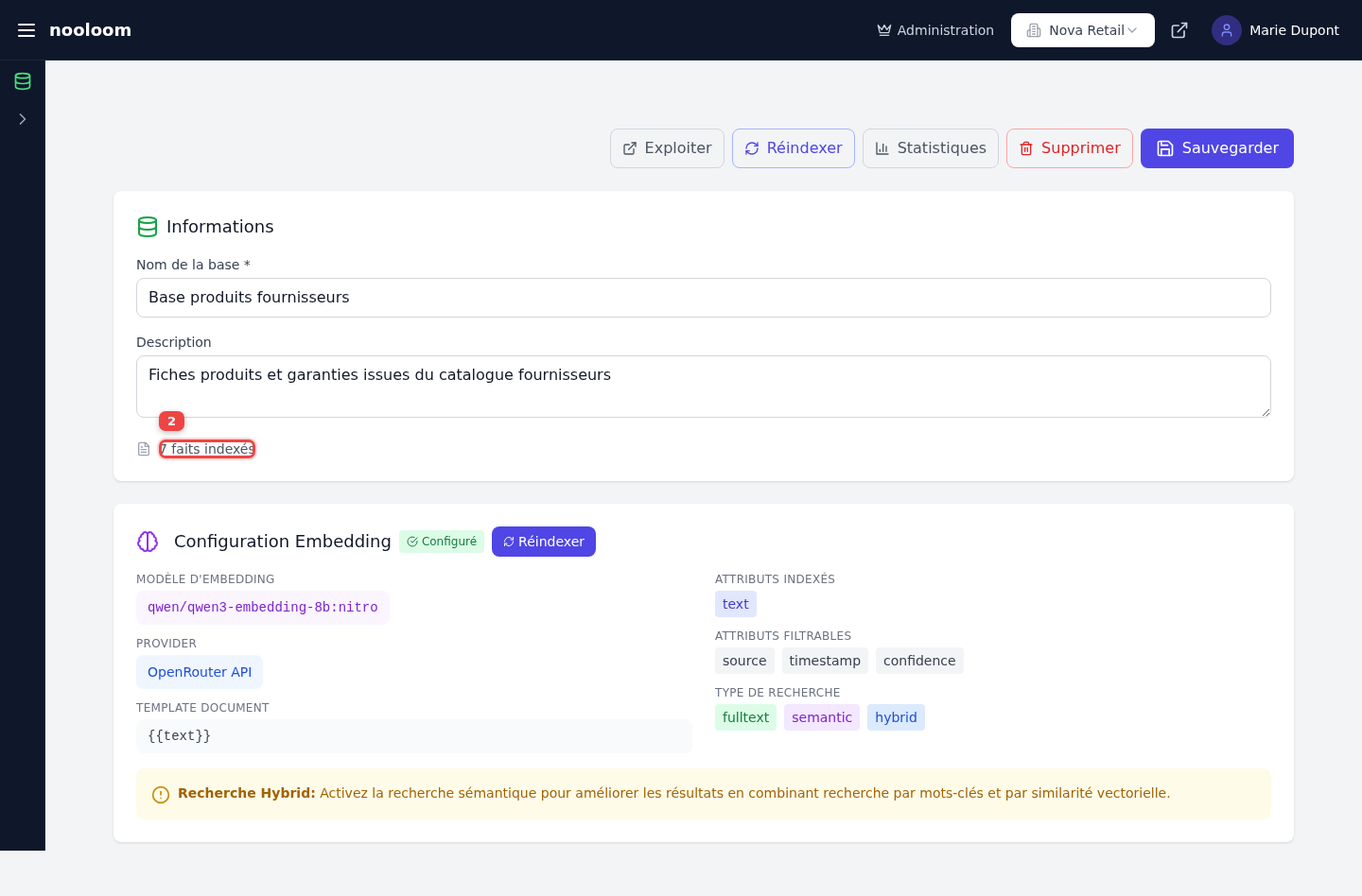 Configuration d’une base