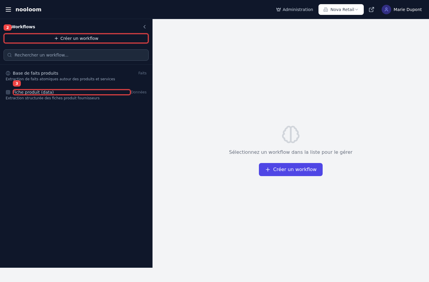 Liste des workflows